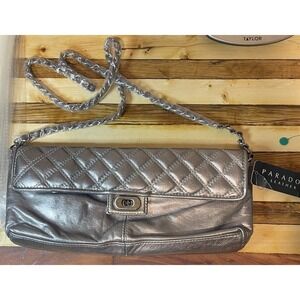 Paradox Brand Metallic Silver Leather Crossbody Purse With Chain Strap Nwt READ